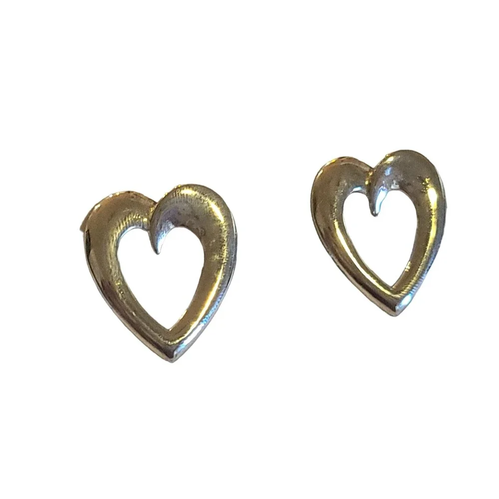 Vintage Sterling Silver 925 Large Heart Shaped Cut Out Post Pierced Earrings